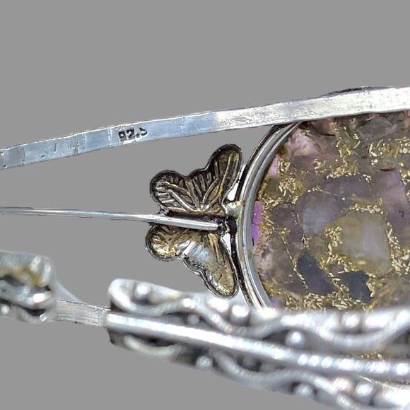 🌺ON SALE! HUGE Vintage Sterling & Natural Stone Bracelet - Picture 9 of 12